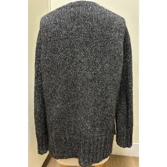 Massimo Dutti Open Knit Sweater Gray Gold Metallic Crew Neck Alpaca Wool - Small - Picture 3 of 7